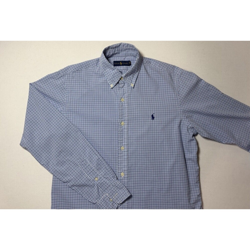 Ralph Lauren Shirt Men’s Cotton Blue Gingham Long Sleeve Oxford Button Down Sz M